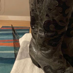 Corral Boots.  Charcoal black with sequin inlay.  Well cared for.